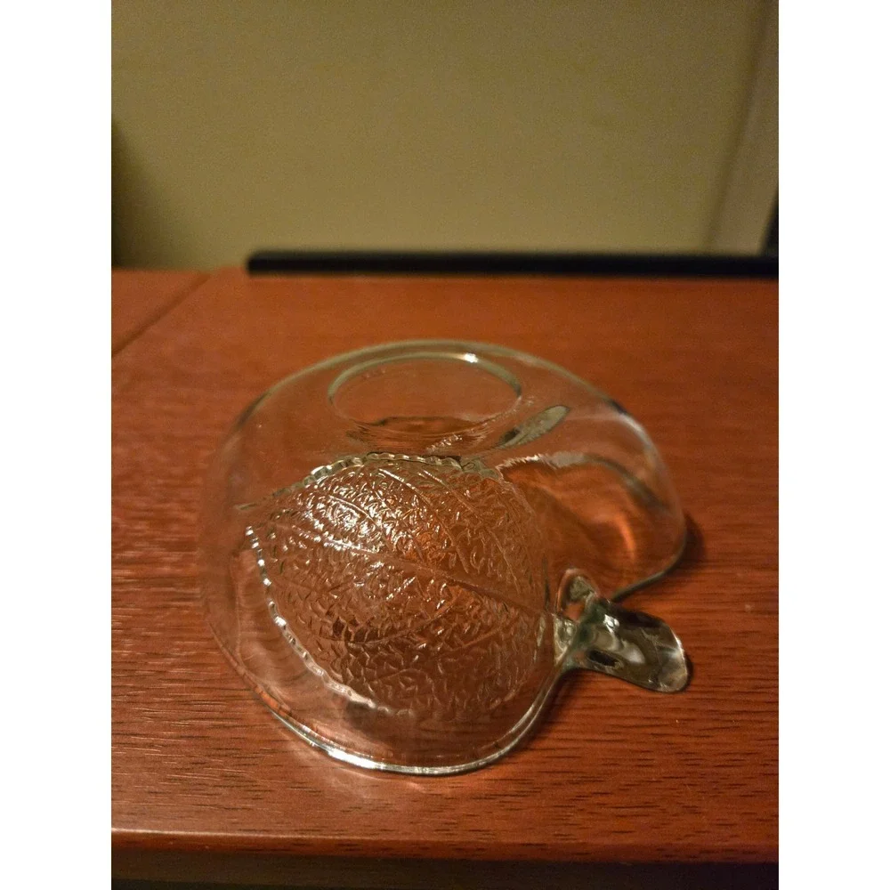 Vintage Clear Glass Apple Shaped Small Bowl with Embossed Leaf Design‎ Indonesia